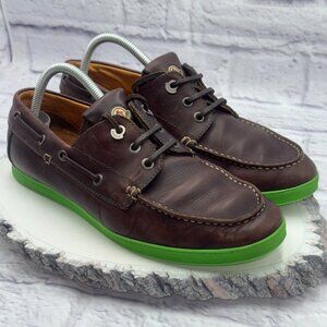 MONCLER Guadeloupe Leather Boat Shoes Green Soles Size EU 41 US 8 Made in Italy